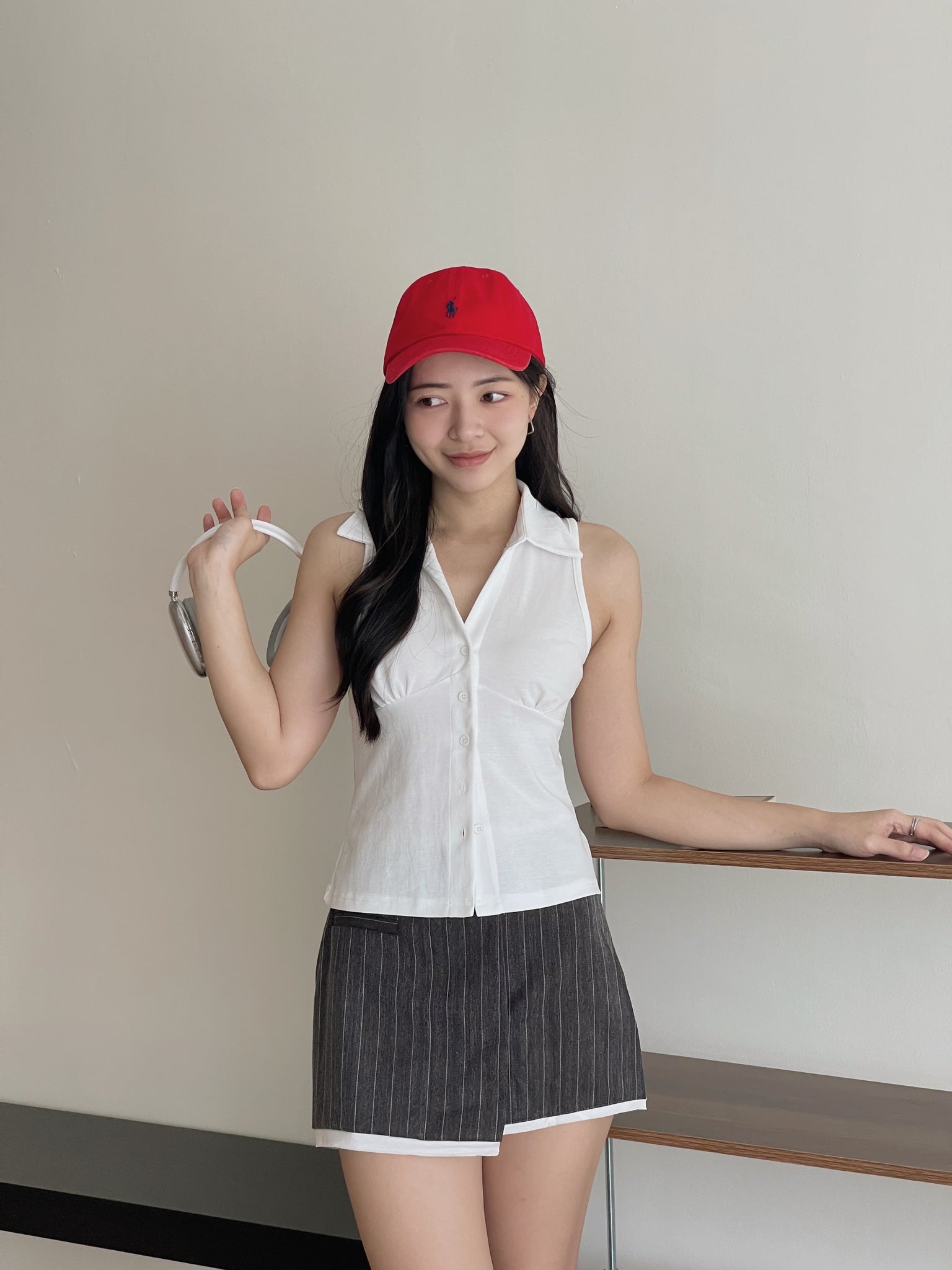 Collared Split Slim Top / 辣妹Polo领排扣修身小衫