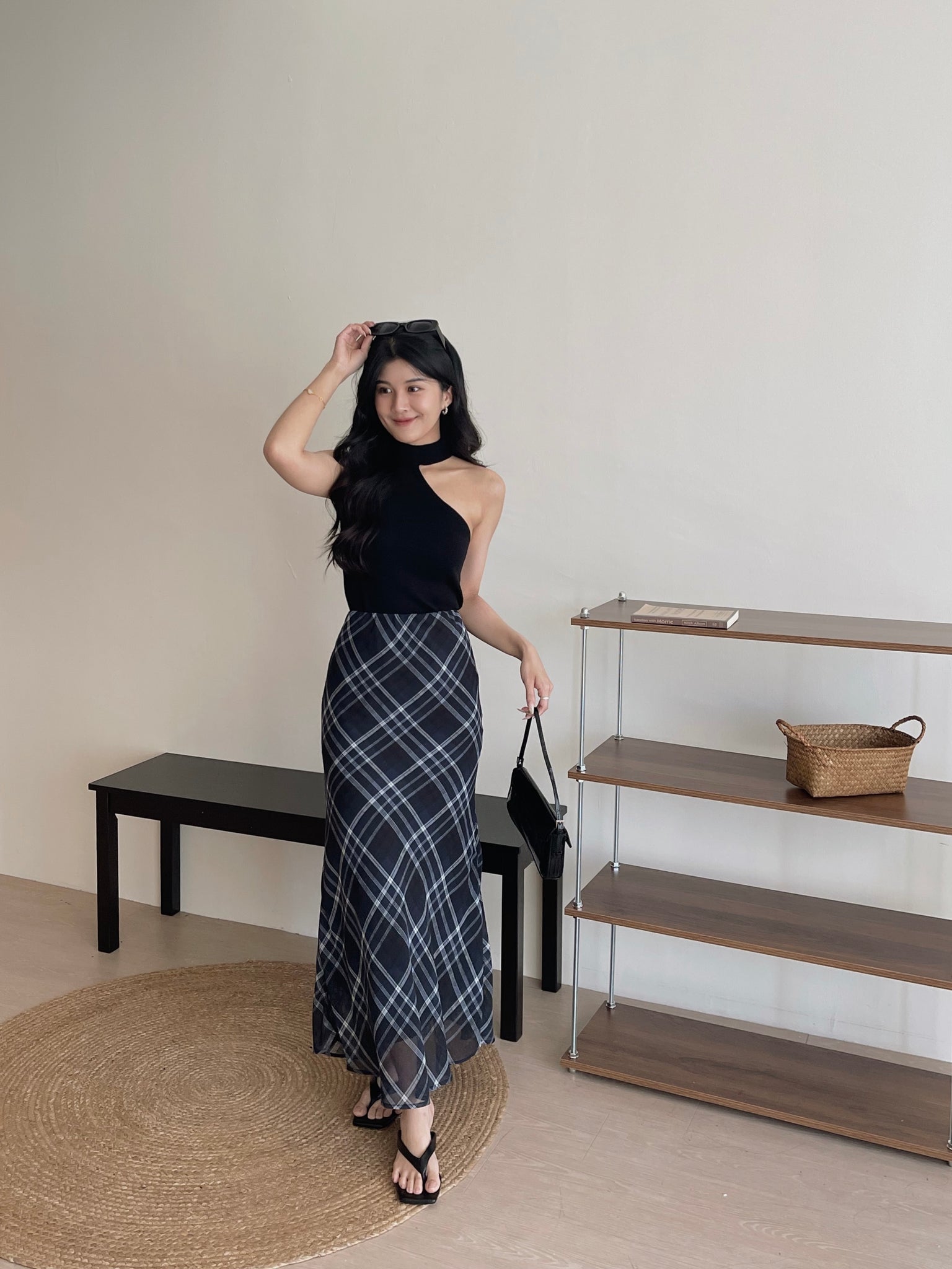 Soft Plaid Mesh Fishtail Skirt / 文艺格纹薄纱鱼尾裙