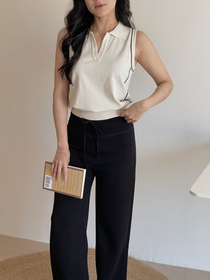 Vneck Sleeveless Knit Top / 显瘦尖领针织无袖上衣