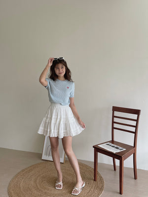 Lovey Cable Knit Tshirt / 爱心刺绣麻花T恤