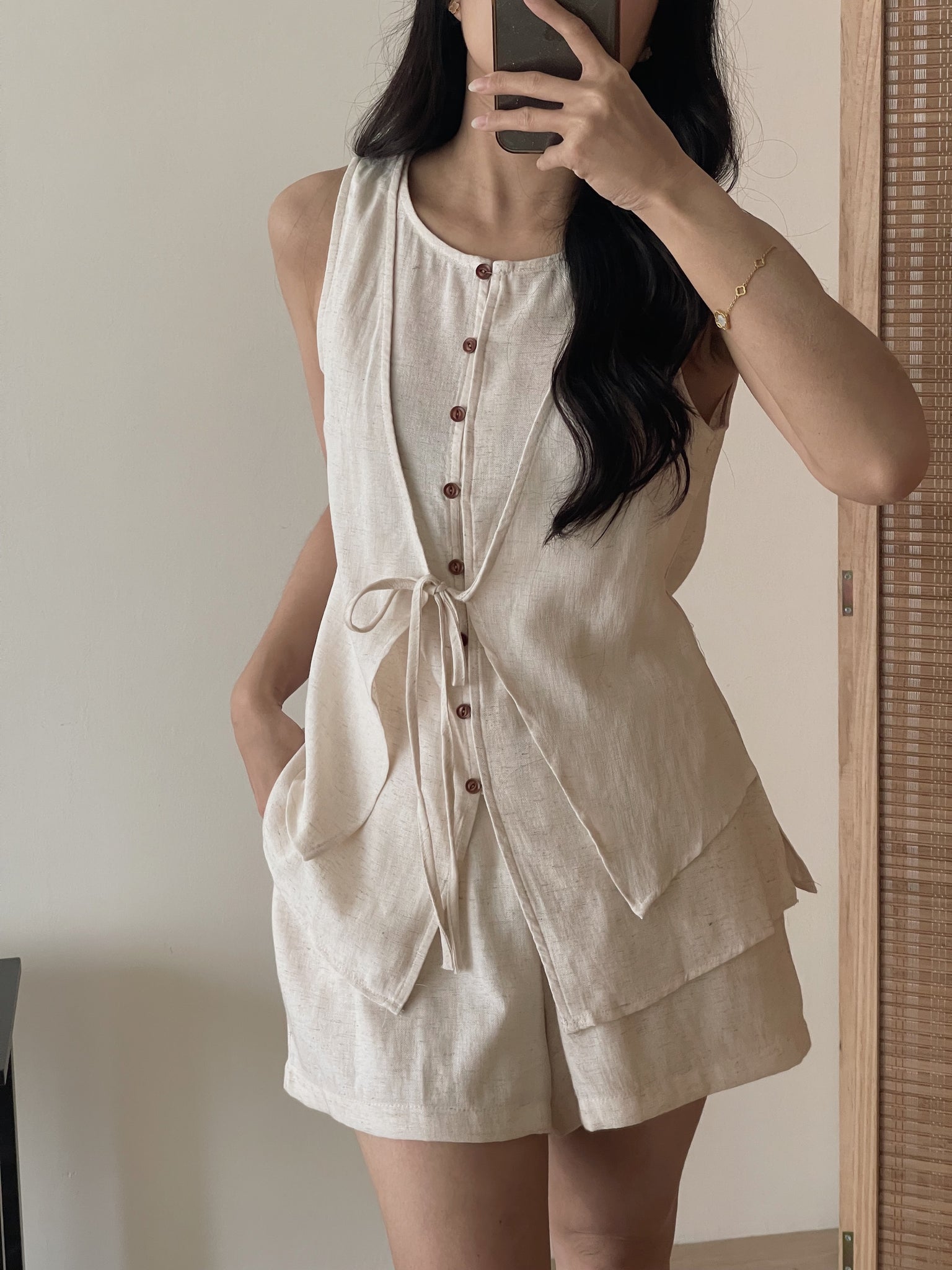 Estelle Linen Set / 老钱风假两件亚麻套装