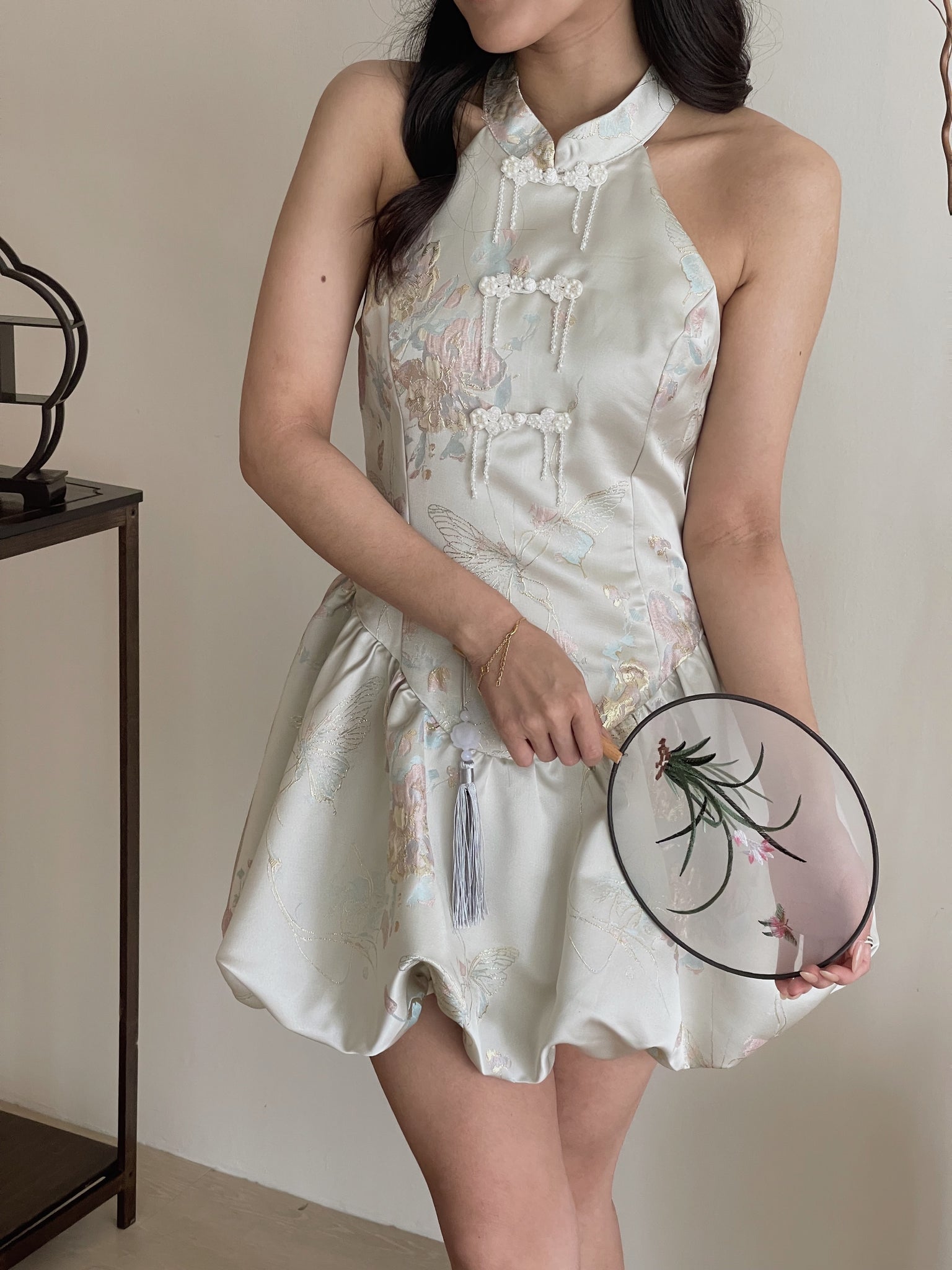 Petal Silhouette Charm Jumpsuit Dress / 【花影娇姿】挂脖花苞连体裙
