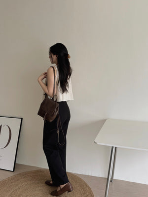 Ribbon Pleated Top / 麻料百褶蝴蝶结上衣