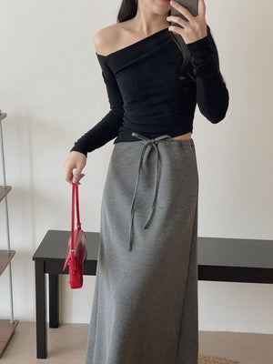 Tie-Waist Aline Midi Skirt / 系带垂坠感宽摆半身裙