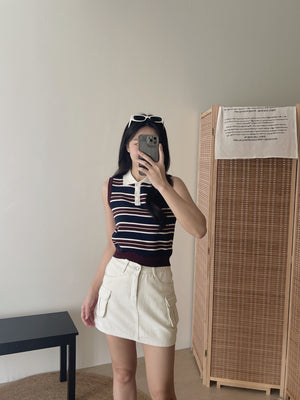 Marilyn Contrast Knit Top / 撞色条纹翻领针织背心
