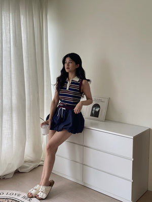 Sweetie Knitted Contrast Set /  甜妹针织撞色条纹套装