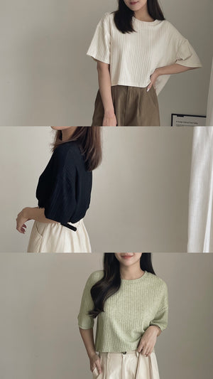 Soft Figured Crop Tee / 软料钩花圆领T