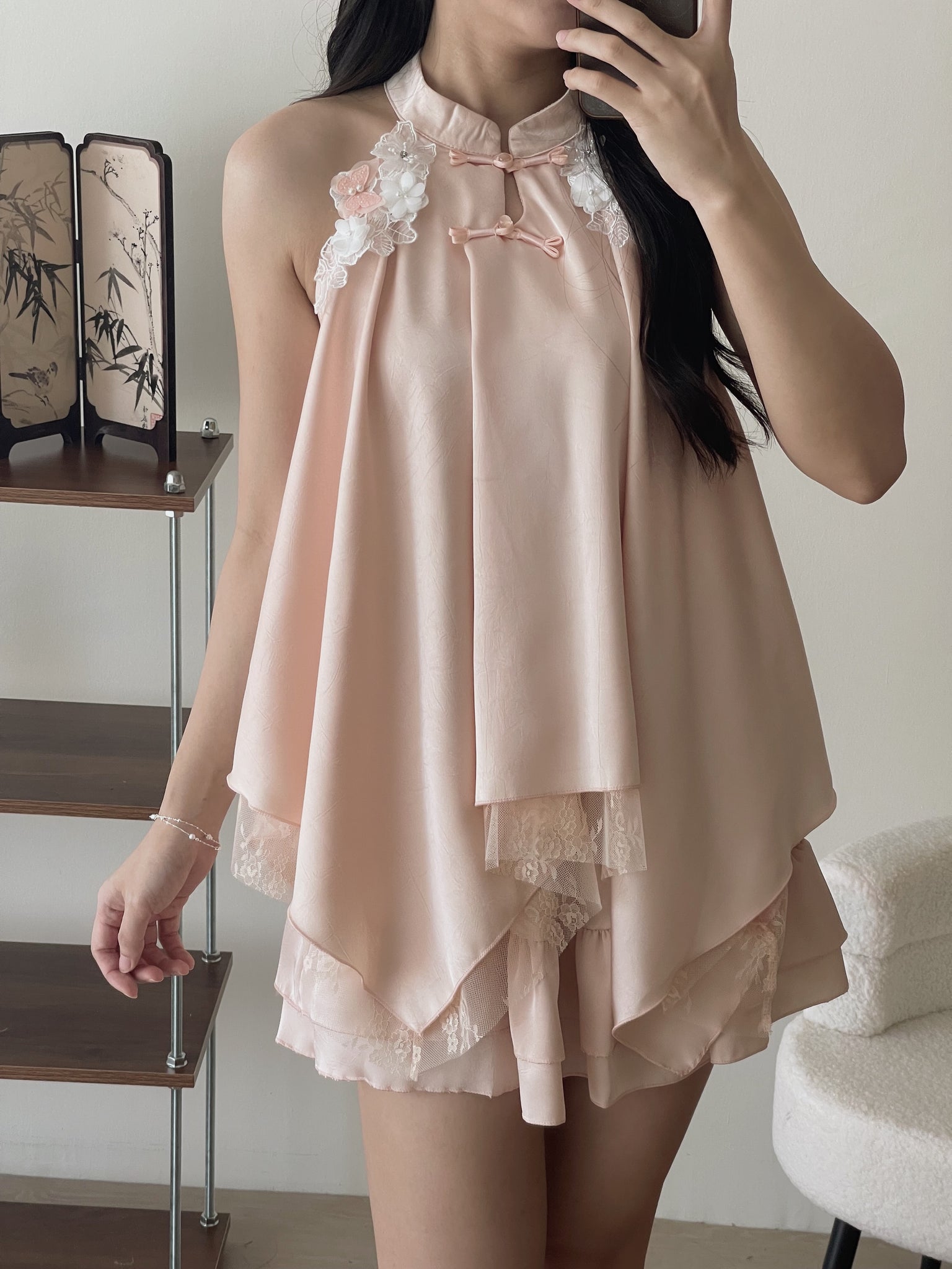 Lace Spliced Chinese Set / 中式甜美蕾丝盘扣套装