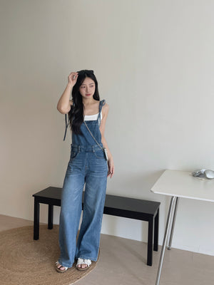 Tie Strap Denim Dungaree / 牛仔系肩带复古背带裤
