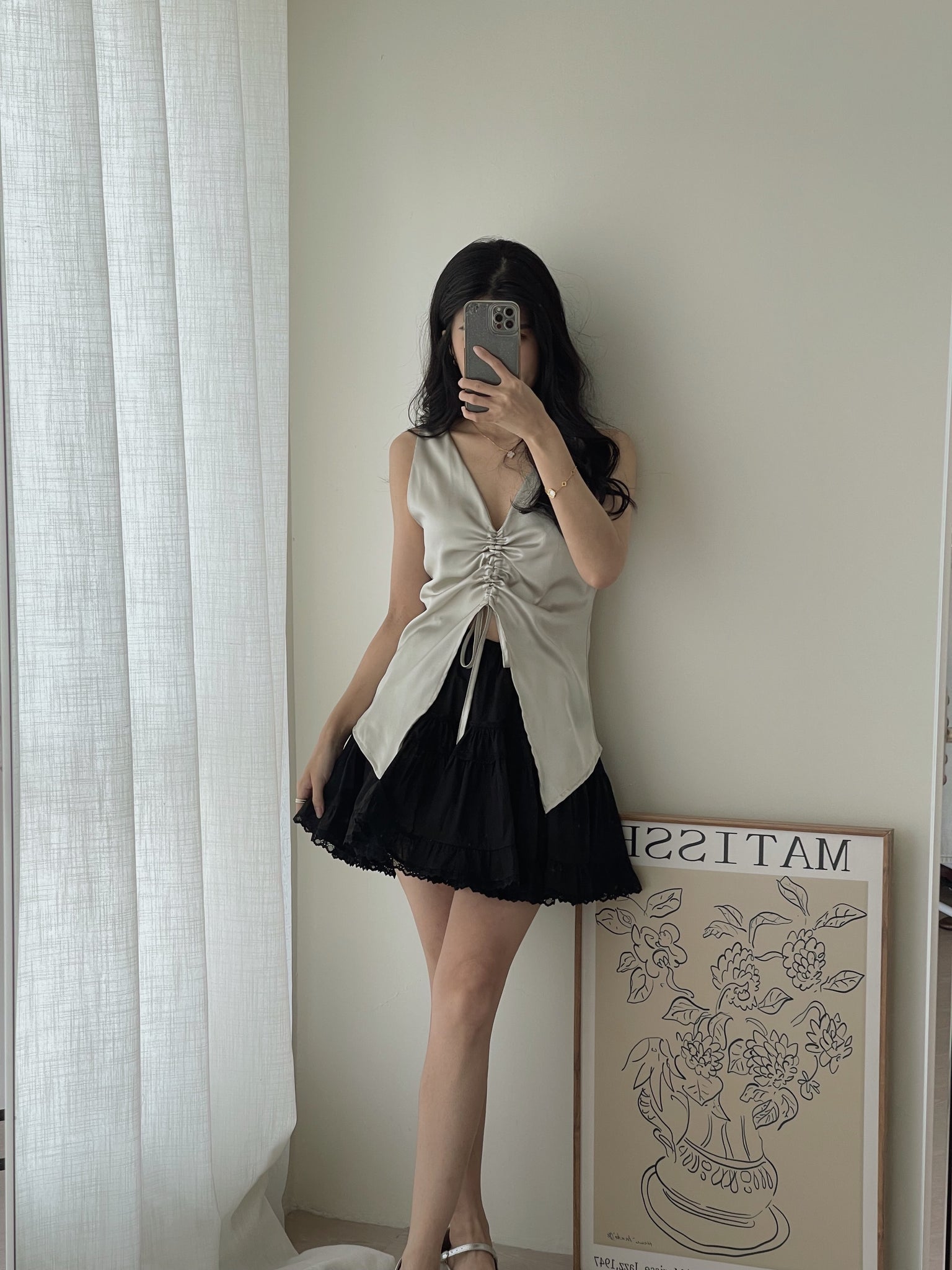 Satin Drawstring Top / 设计感缎面抽绳上衣