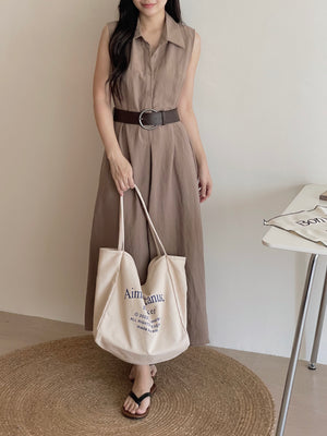 Vintage Belt Maxi Dress / 复古腰带棉麻衬衫长裙