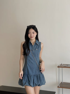 Preppy Collared Denim Dress / 学院风翻领牛仔连衣裙