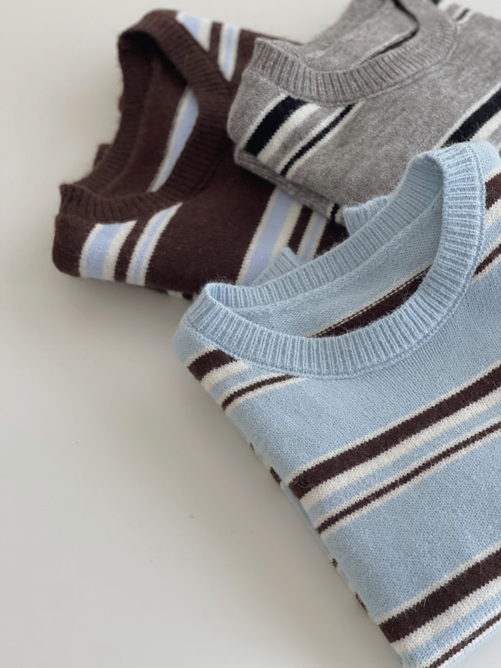 Korean Knit Round Tee / 横条撞色圆领毛衣T恤