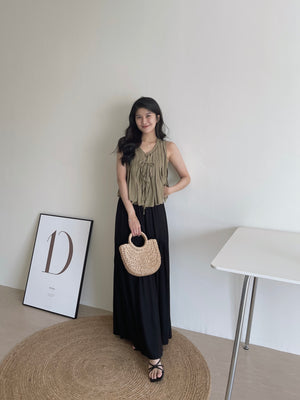 Ribbon Pleated Top / 麻料百褶蝴蝶结上衣