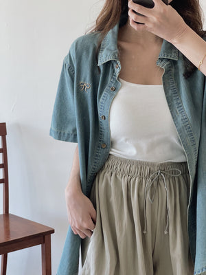 Ribbon Embroidered Outer Shirt / 刺绣软牛仔衬衣