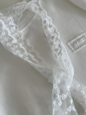 Lace Tie Plain Tee / 蕾丝带简约T恤