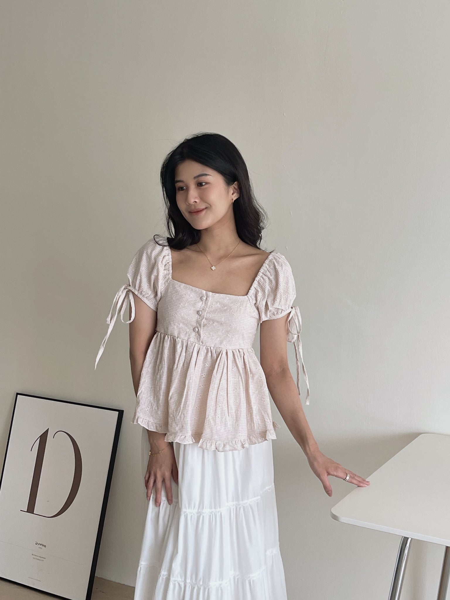 Doll Puff Sleeve / 格子泡泡袖上衣
