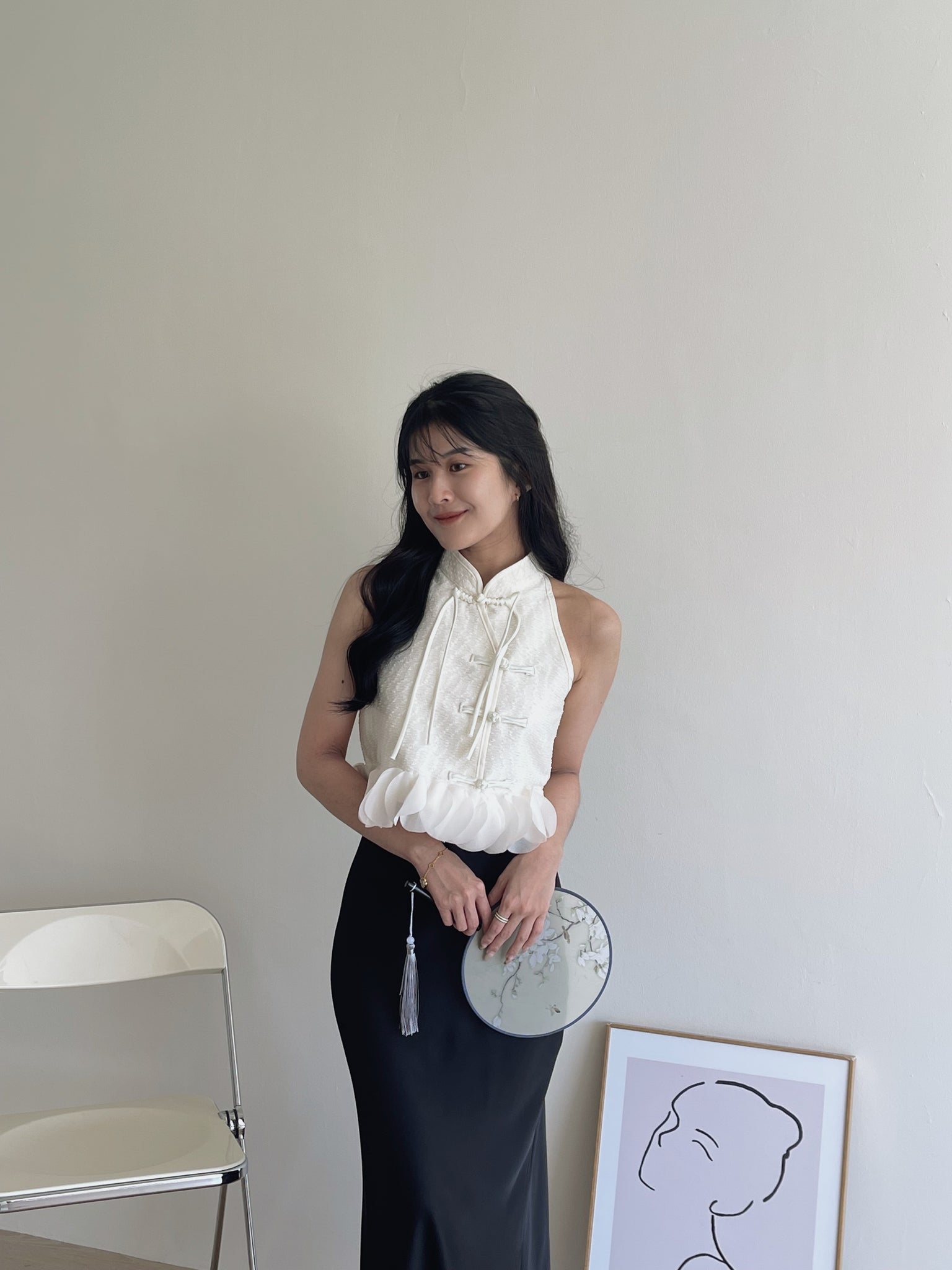 Petals Spliced Halter Top / 温柔花瓣摆盘扣上衣