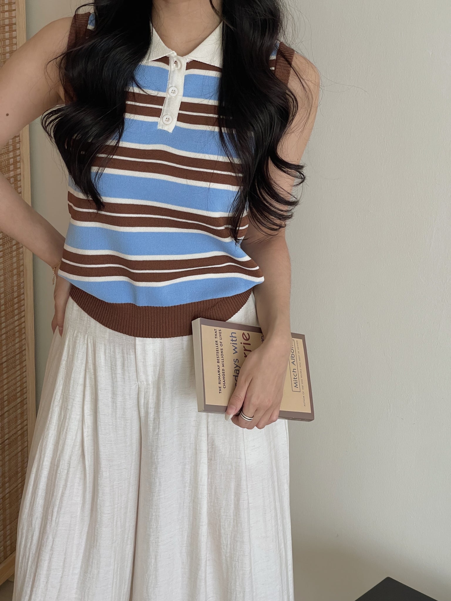 Marilyn Contrast Knit Top / 撞色条纹翻领针织背心