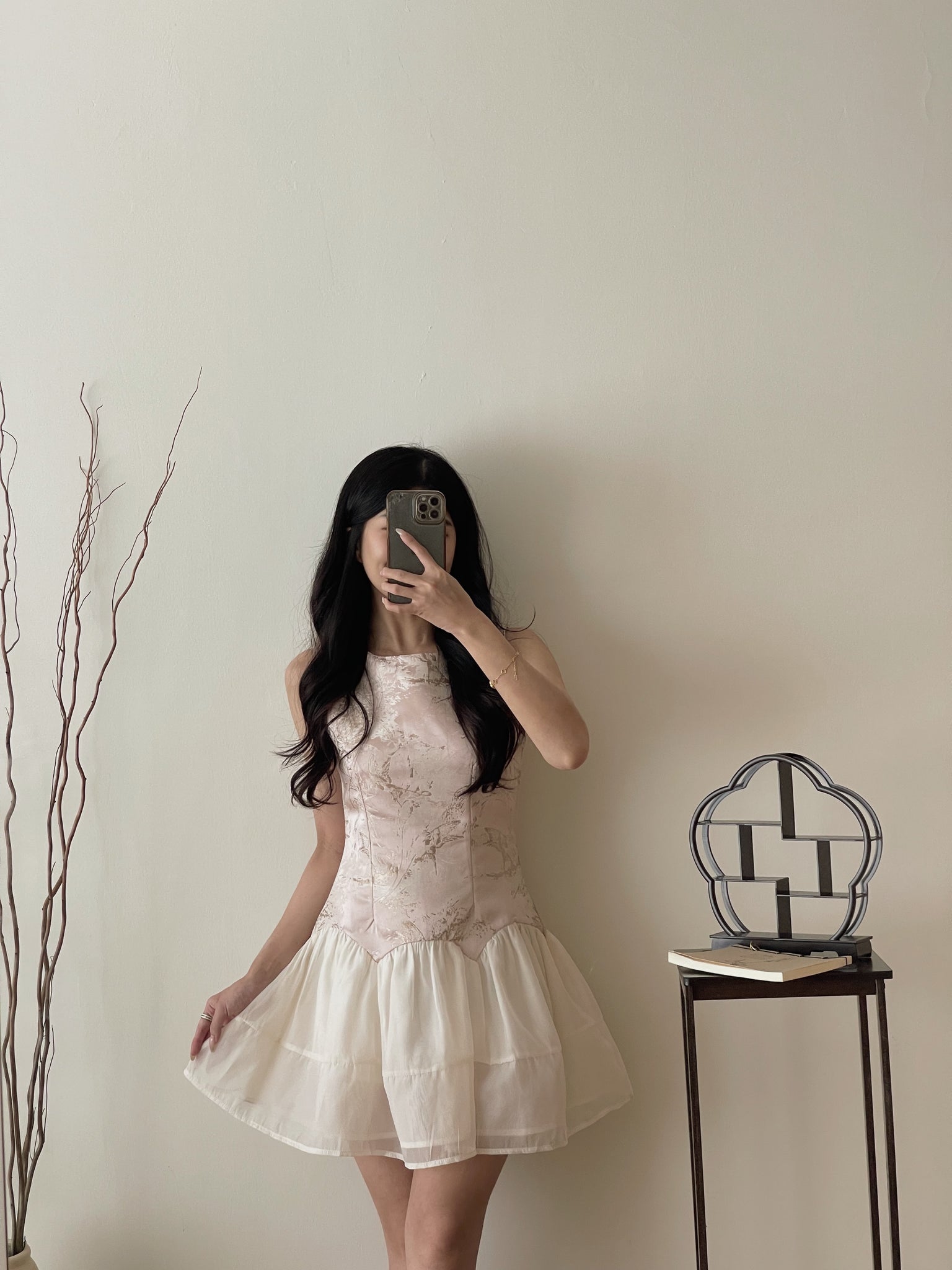 Gilded Mist Jumpsuit Dress / 烟罗织梦-金雾提花薄纱摆连体裤裙