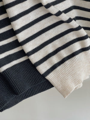 Korean Stripes Knit Top / 条纹针织方领T恤