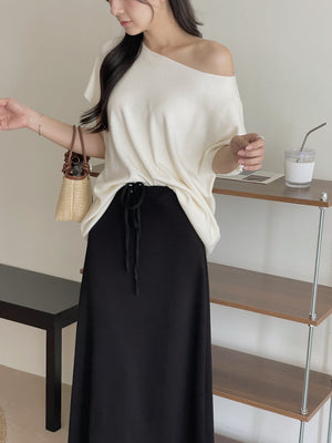 Tie-Waist Aline Midi Skirt / 系带垂坠感宽摆半身裙