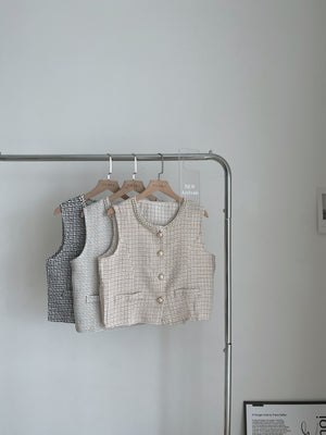 Pearl Tweed Vest / 名媛风钉珍珠马甲