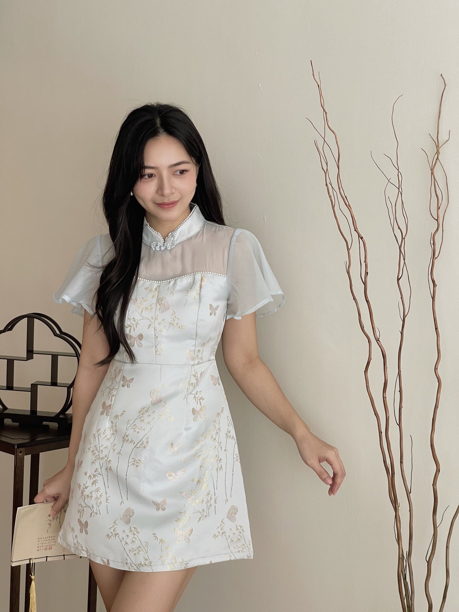 Butterfly Flutter Qipao Dress / 锦蝶花语-金线提花改良旗袍