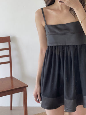 Silky Mesh Top / 缎面拼接网纱吊带衣