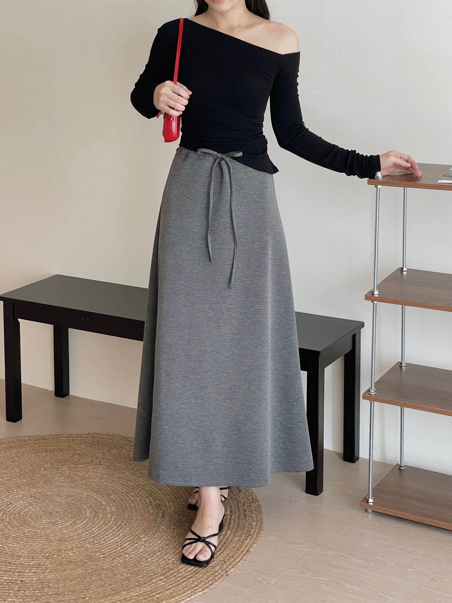 Tie-Waist Aline Midi Skirt / 系带垂坠感宽摆半身裙