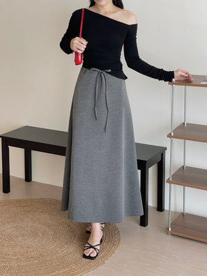 Tie-Waist Aline Midi Skirt / 系带垂坠感宽摆半身裙