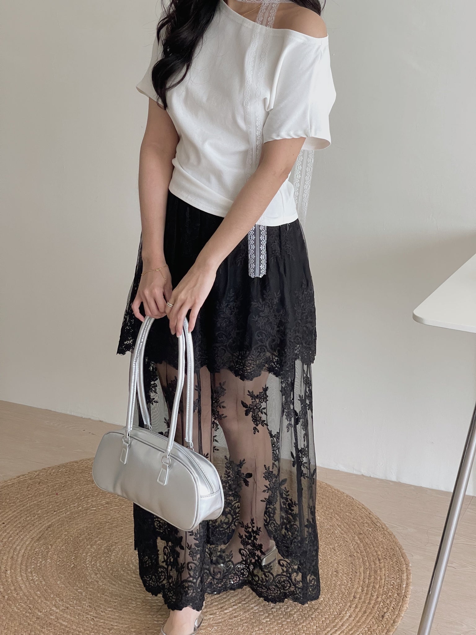 French Embroidered Tulle Skirt / 法式蕾丝刺绣半身裤裙