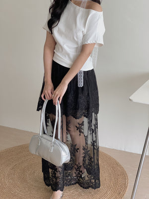 French Embroidered Tulle Skirt / 法式蕾丝刺绣半身裤裙