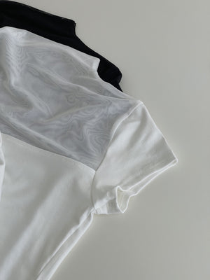 Mesh Spliced Cotton Tee / 网纱拼接半高领棉T恤