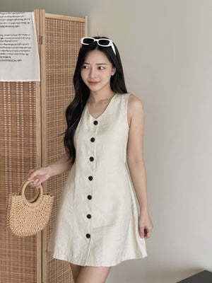 Chic Holiday A-line Dress / A字收腰亚麻裙
