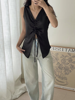Satin Drawstring Top / 设计感缎面抽绳上衣