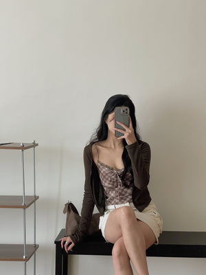 Vintage Checkered Top Set / 复古格子吊带开衫上衣