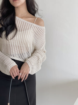 Hollow Wide Shoulder Top / 镂空落肩长袖衫