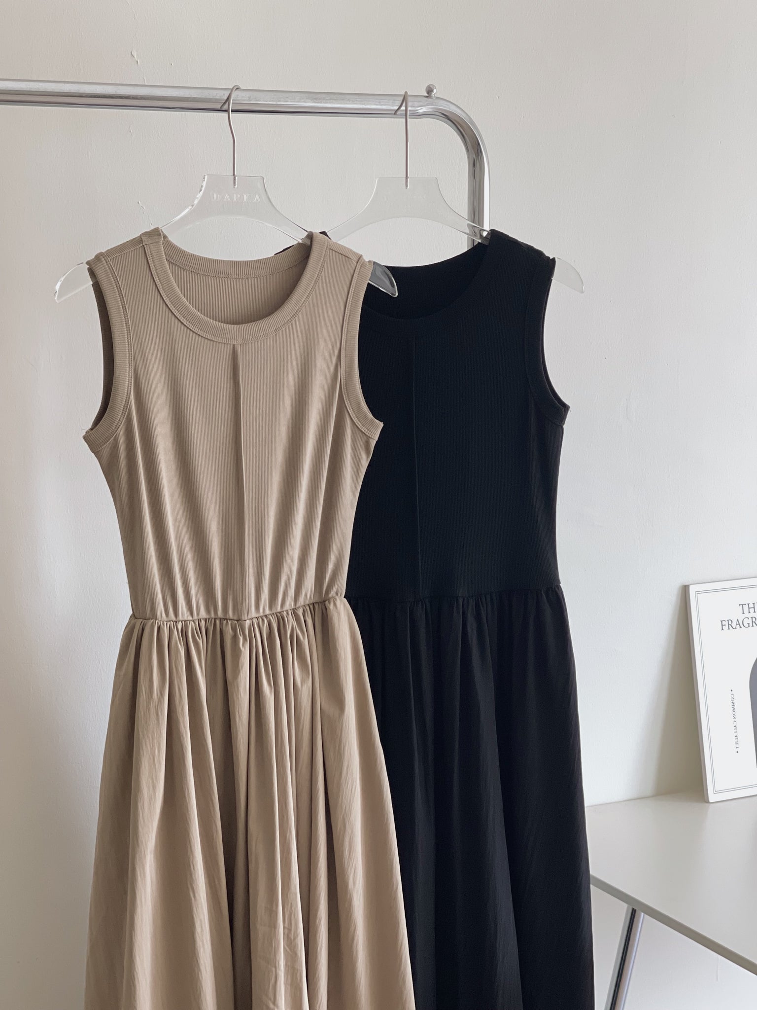 Cassia Ribbed Spliced Dress / 背心拼接连身长裙