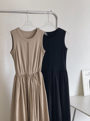Cassia Ribbed Spliced Dress / 背心拼接连身长裙