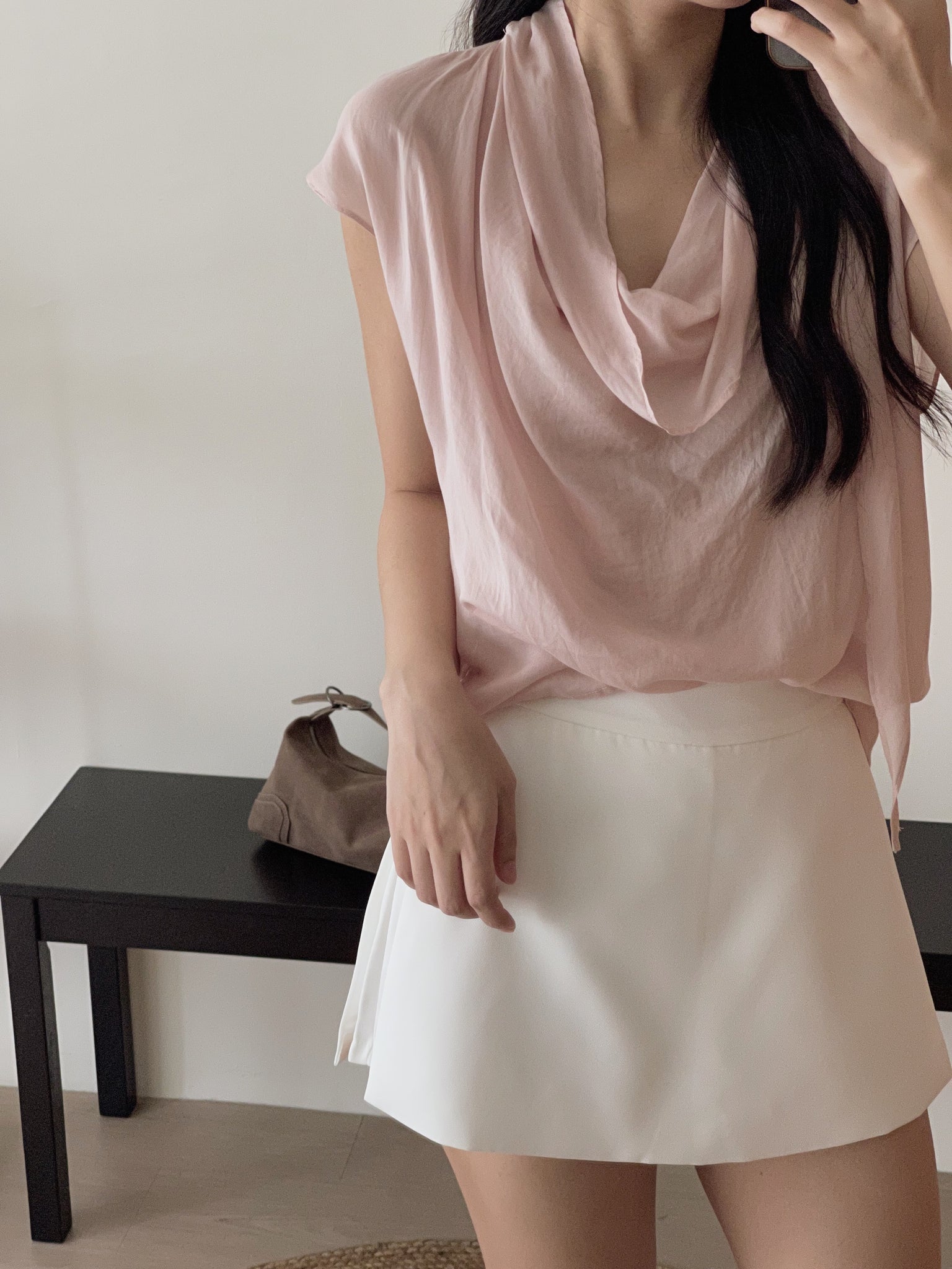 Chiffon Draped Neckline Blouse / 气质雪纺荡领小衫