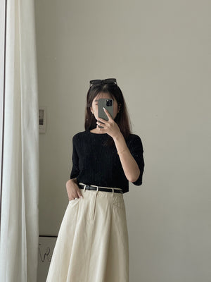 Soft Figured Crop Tee / 软料钩花圆领T