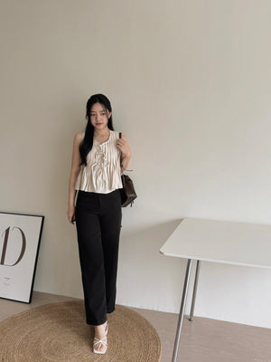 Ribbon Pleated Top / 麻料百褶蝴蝶结上衣