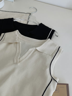 Vneck Sleeveless Knit Top / 显瘦尖领针织无袖上衣
