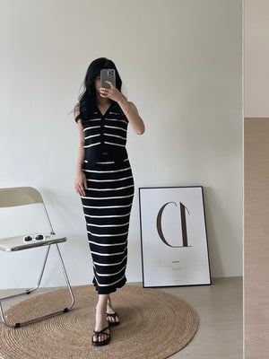 Ladies Stripes Sleeveless Set / 优雅条纹背心套装