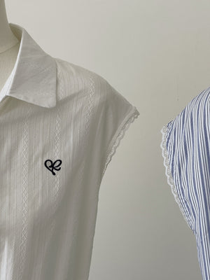 Prep Breeze Collar Dress / 刺绣学院风绑带连衣裙