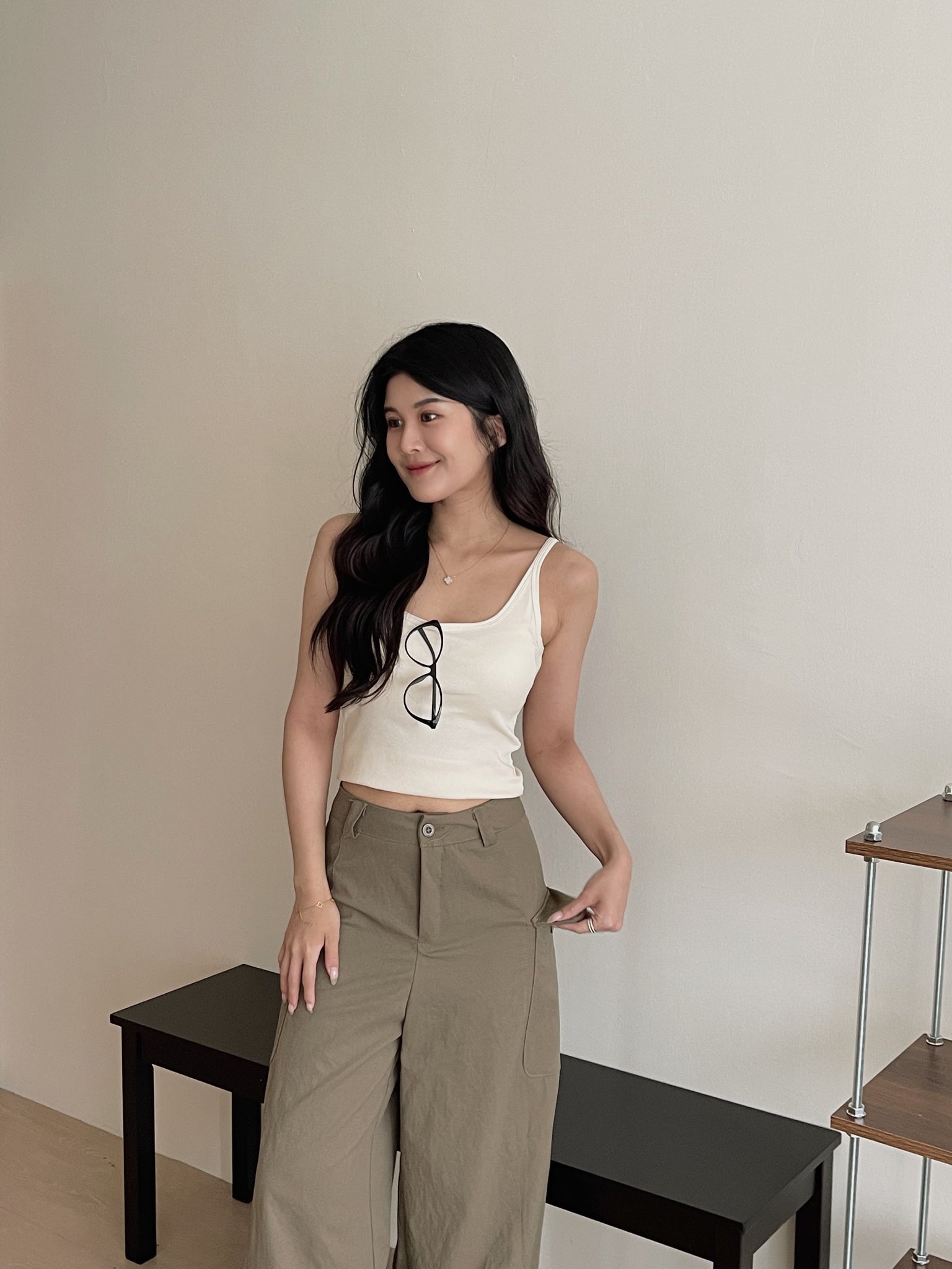 Contrast Trim Padded / 撞色边吊带胸垫背心