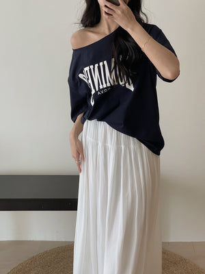 Letters Drop Shoulder Tee / 字母宽领落肩T恤