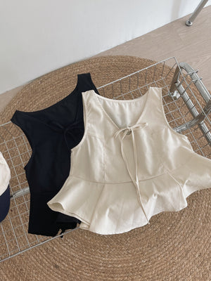 Vneck Front Tie Top / 茶歇V领宽摆上衣