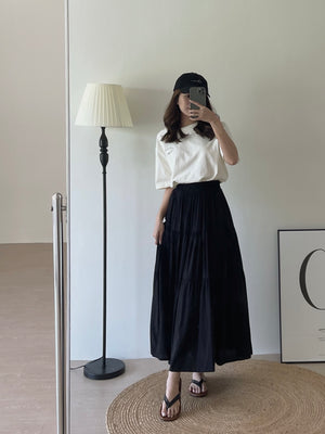 Tiered Flare Maxi Skirt / 飘逸拼接半身长裙